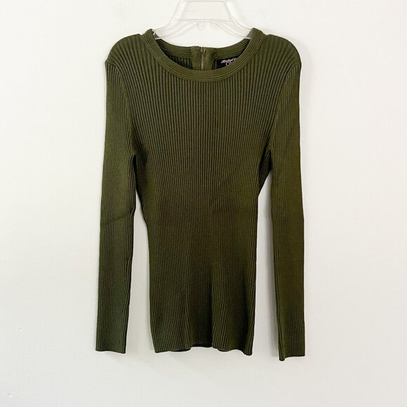 Hooked Up // Ribbed Knitted Round Neck Sweater Olive Green L - Picture 1 of 5